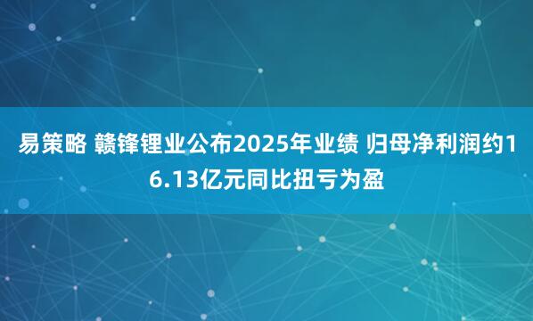 易策略 赣锋锂业公布2025年业绩 归母净利润约16.13亿元同比扭亏为盈